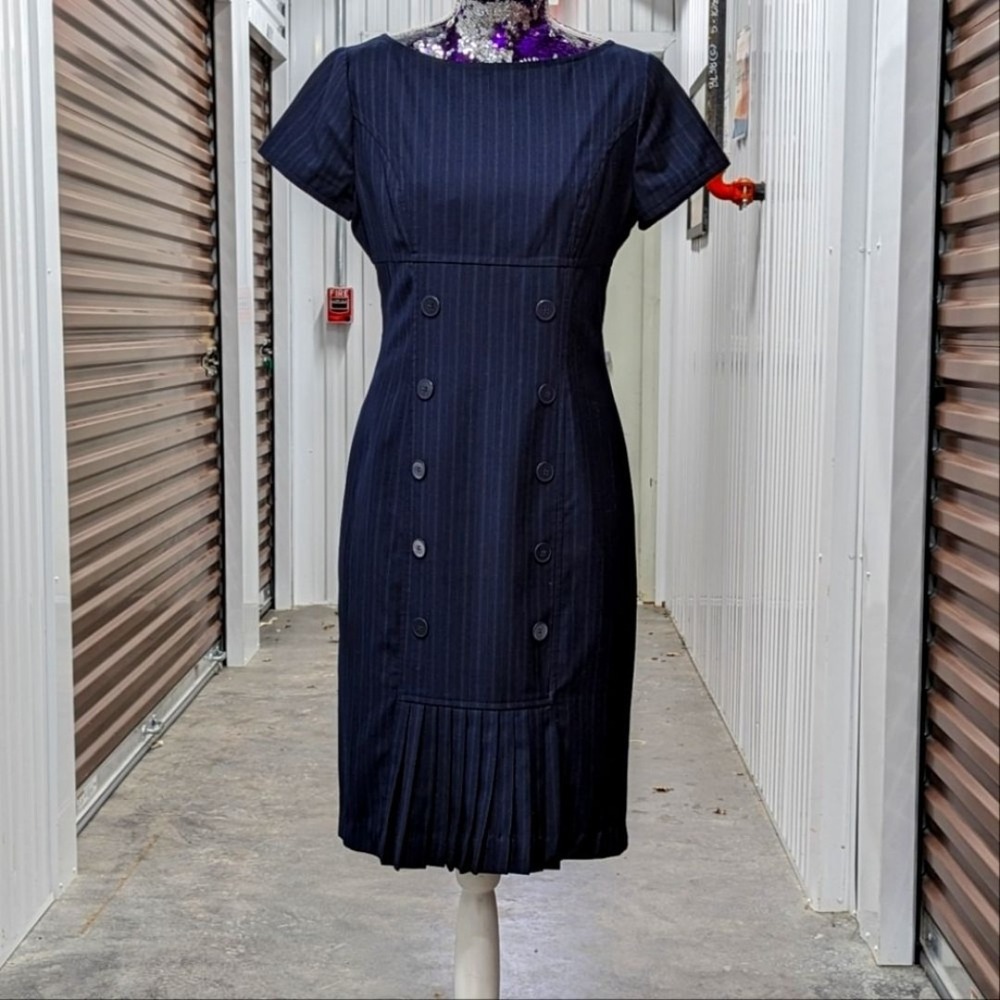 Dark Academia Vintage Pinstripe Midi Dress Jones Wear Size 8 Career office siren